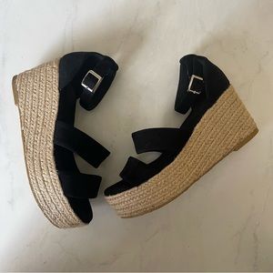 NALHO Amara black platform wedge espadrilles • size 7